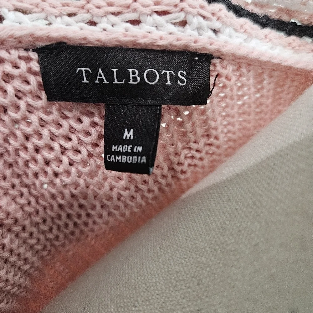 Talbots Gold Button Preppy Cotton Pink V-Neck Women's Cardigan Sweater